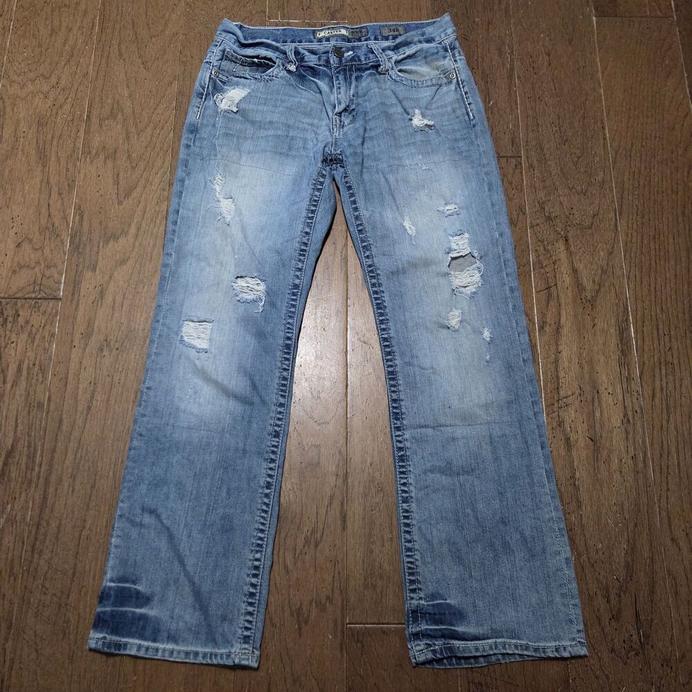 BKE Carter Jeans Mens 34x32 Blue Medium Wash Relaxed Bootcut Distressed